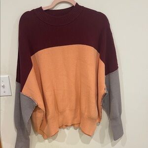 Free People Burgundy, Peach, and Gray Sweater